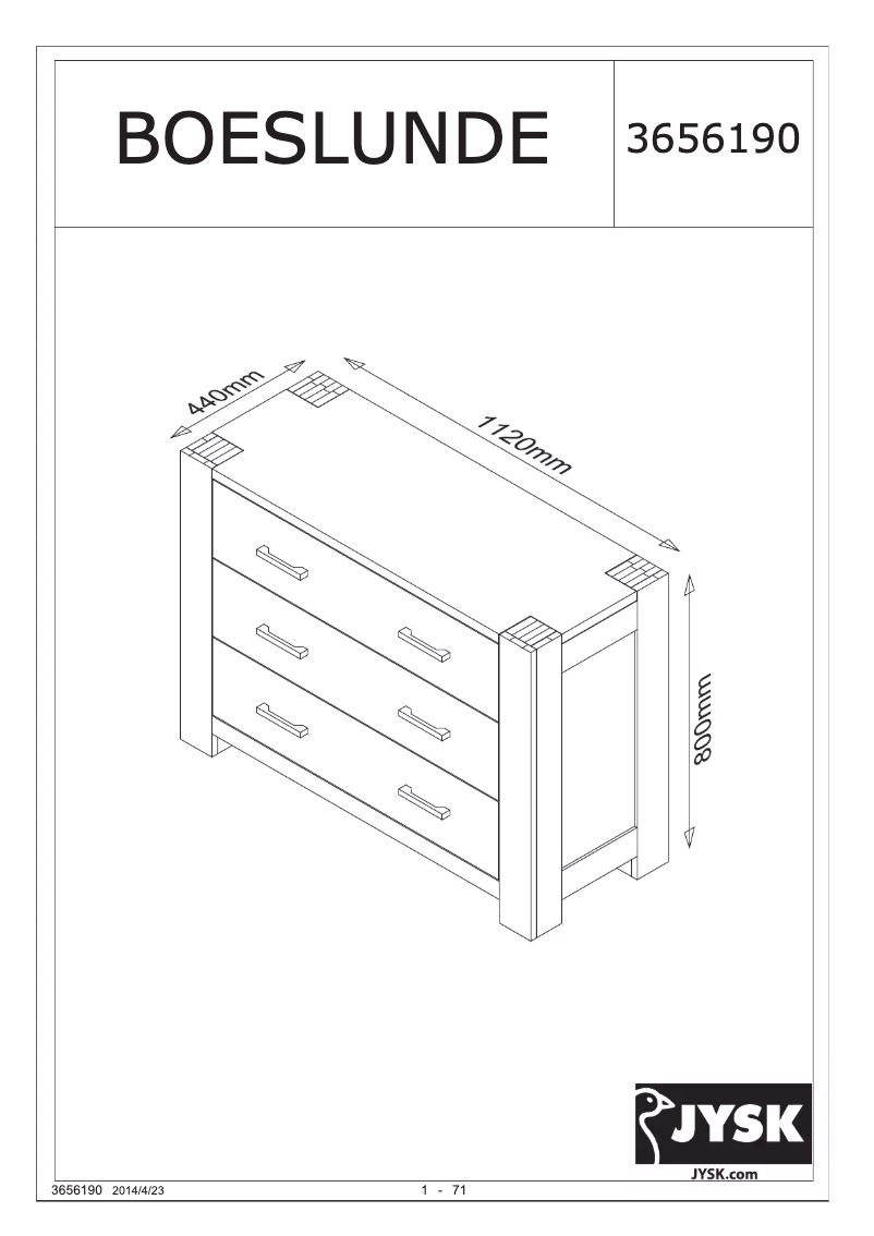 Page 1 de la notice Manuel utilisateur JYSK Boeslunde (112x80x44)