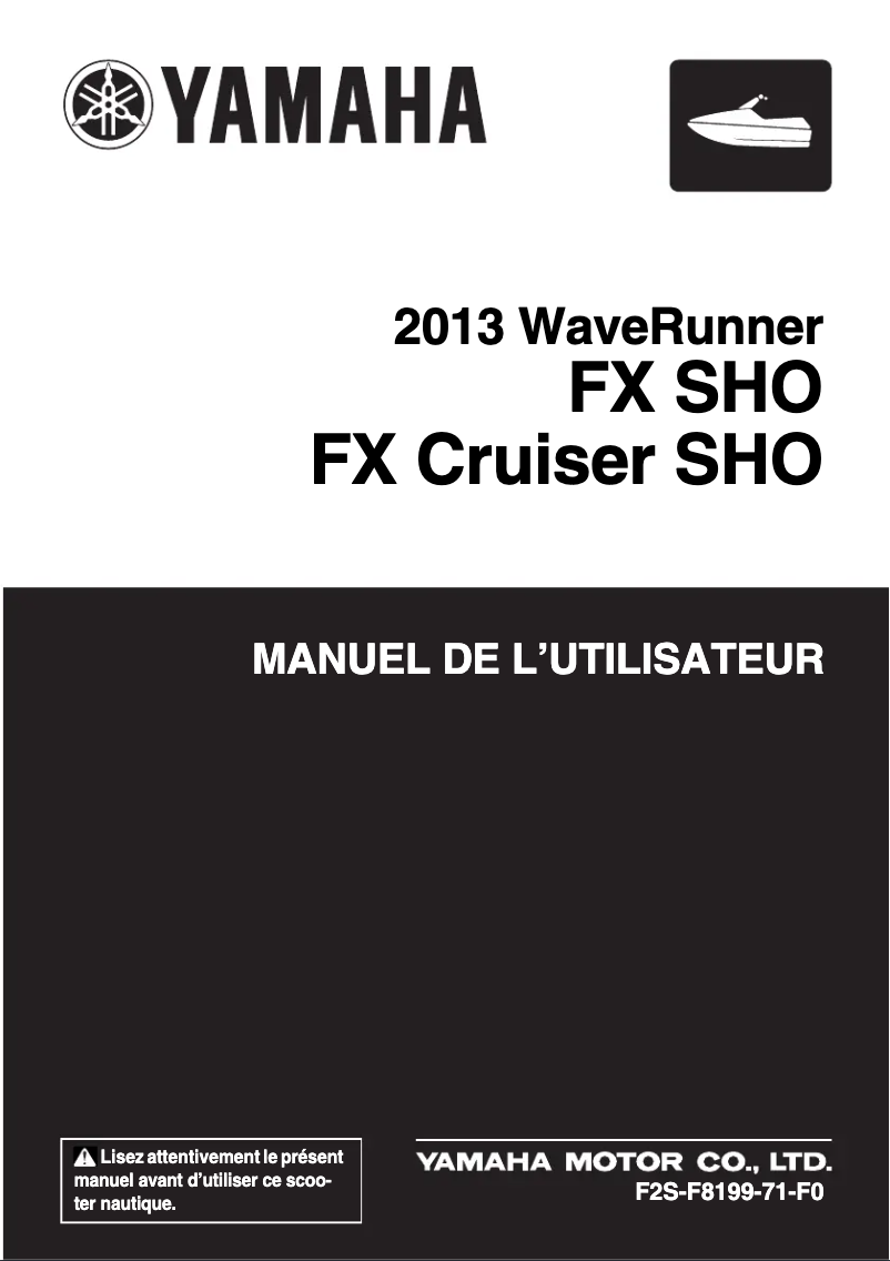Page 1 of the manual User Manual Yamaha WaveRunner FX HO (2013)