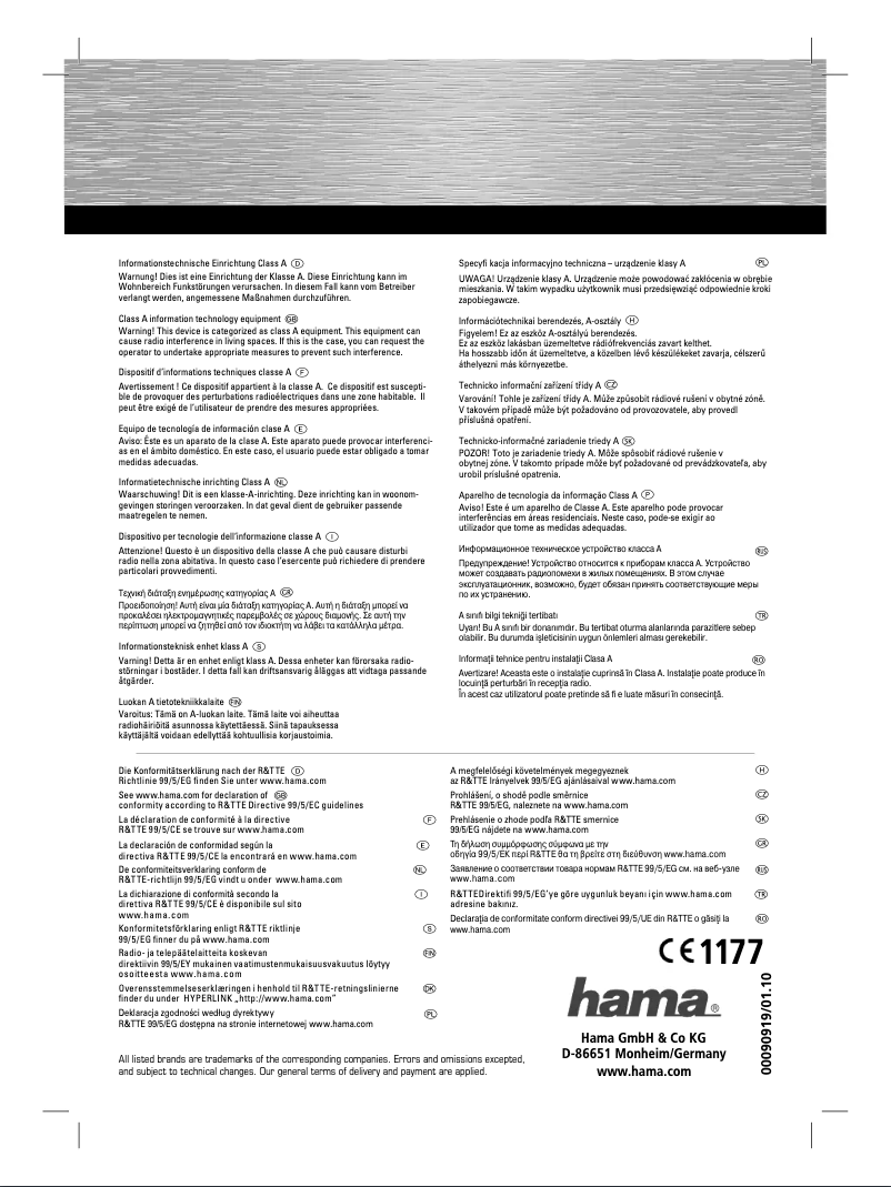 Page 1 de la notice Manuel utilisateur Hama Premium 00090919