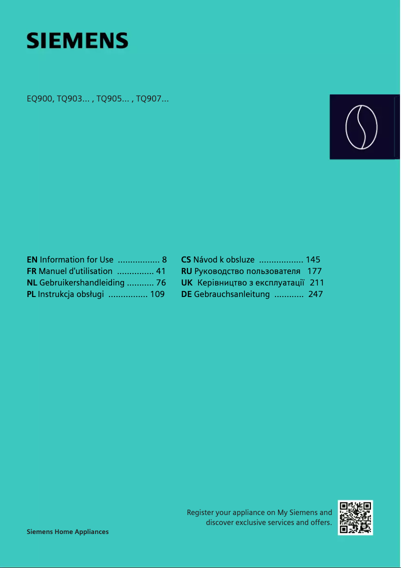 Page 1 de la notice Manuel utilisateur Siemens EQ.900 TQ905R03