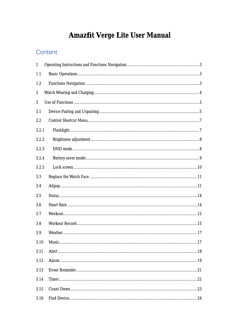 Page 1 de la notice Manuel utilisateur Amazfit Verge Lite