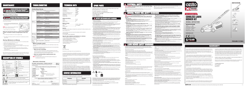 Page 1 de la notice Manuel utilisateur Ozito PXCLMK-1318EU