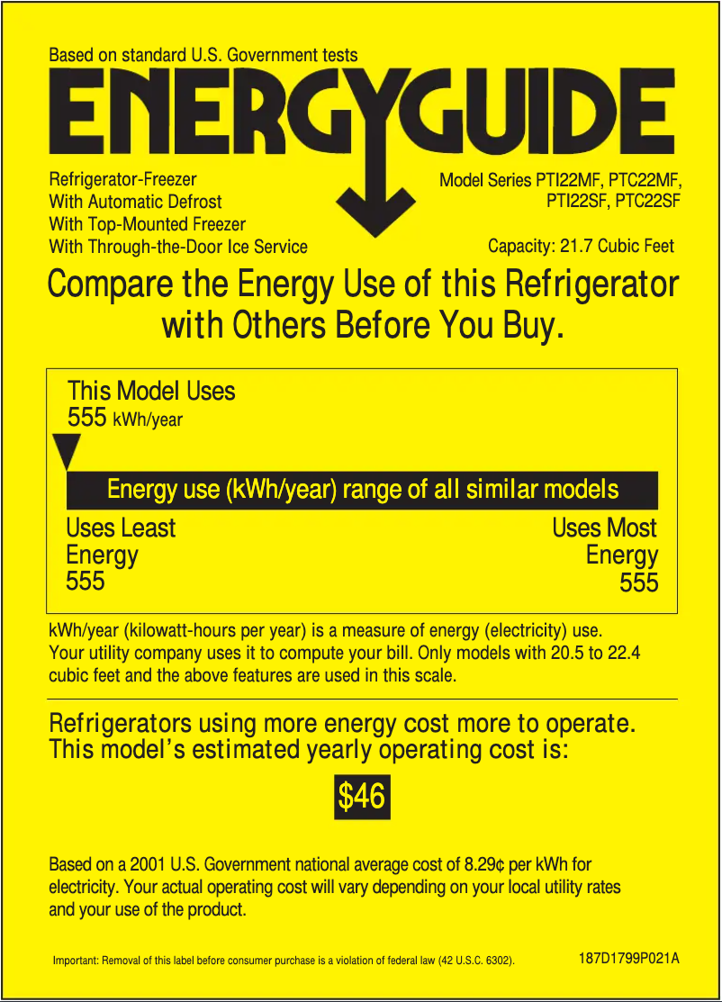 Page n°1 - Label énergétique GE Profile CustomStyle PTC22SFMLBS