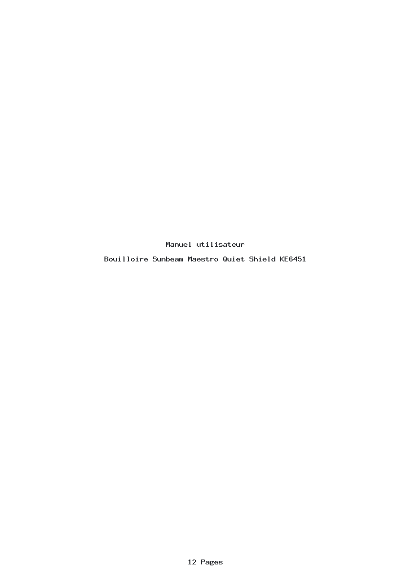 Page 1 de la notice Manuel utilisateur Sunbeam Maestro Quiet Shield KE6451