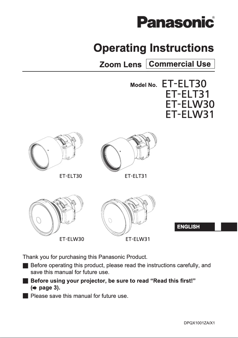 Page 1 de la notice Manuel utilisateur Panasonic ET-ELT30
