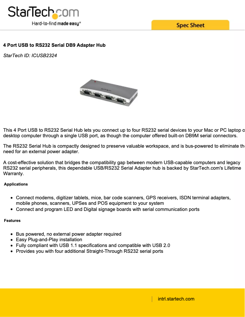 Page 1 of the manual Brochure StarTech.com ICUSB2324