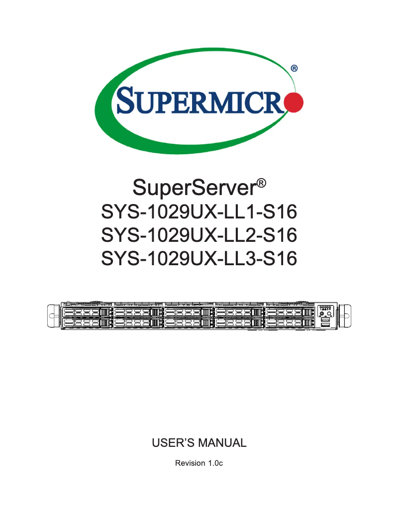 Page 1 de la notice Manuel utilisateur Supermicro SuperServer 1029UX-LL1-S16