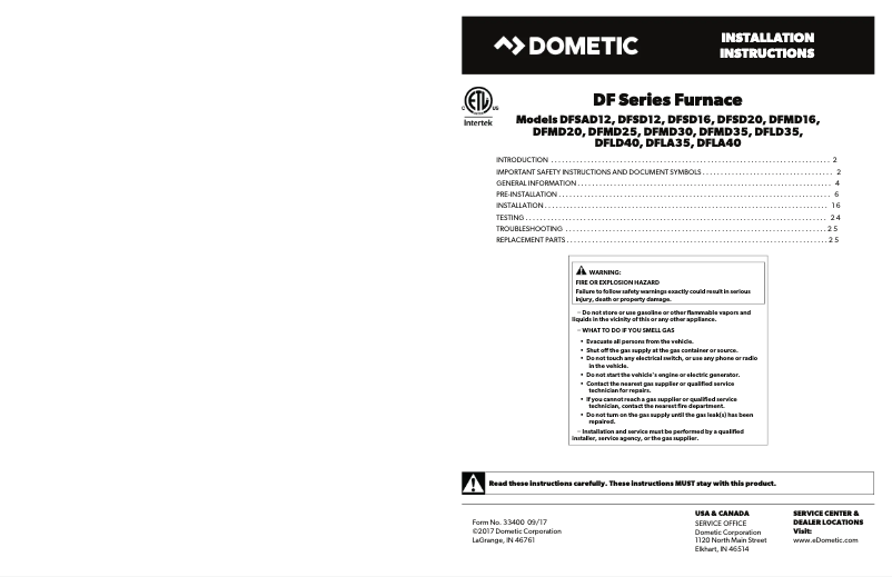 Page 1 de la notice Manuel utilisateur Dometic DFMD 25111