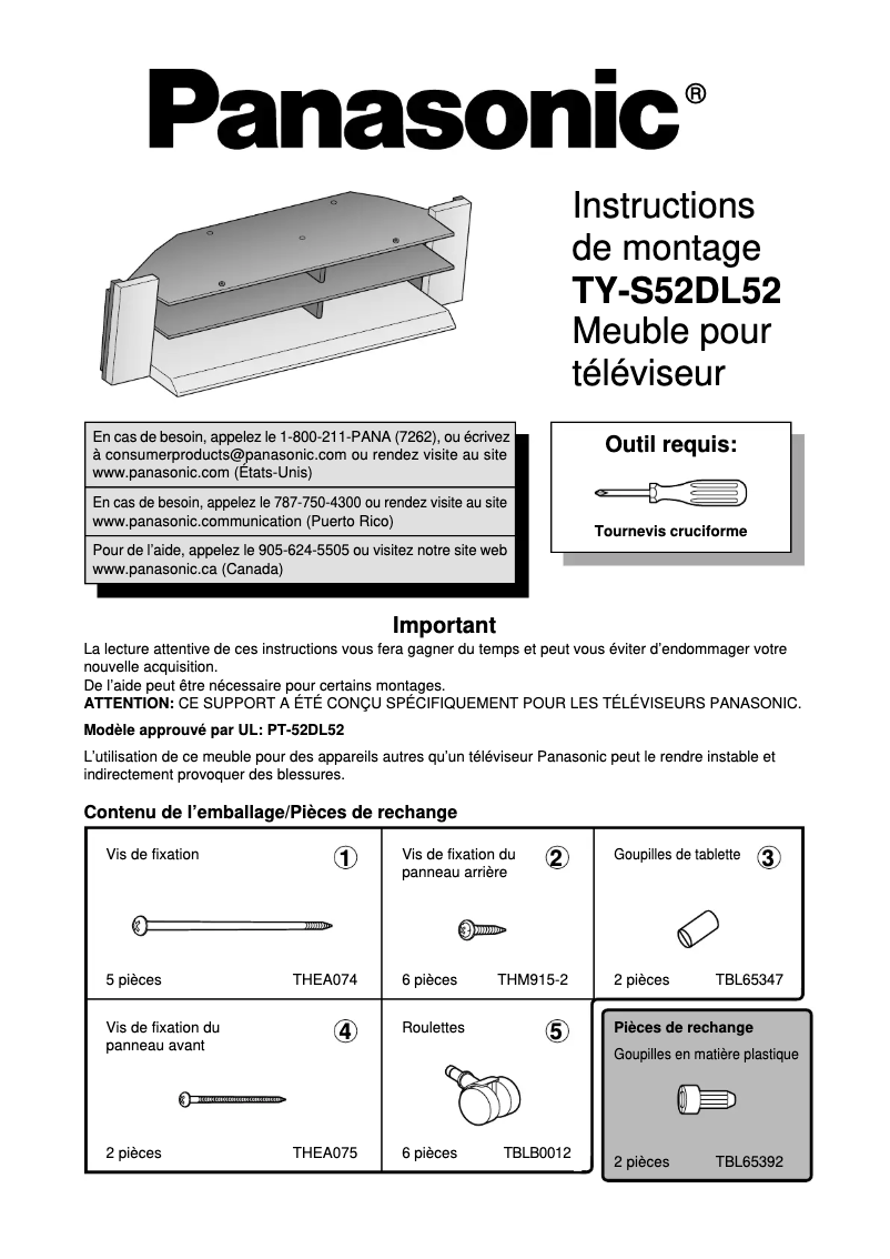 Page 1 de la notice Manuel utilisateur Panasonic TY-S52DL52