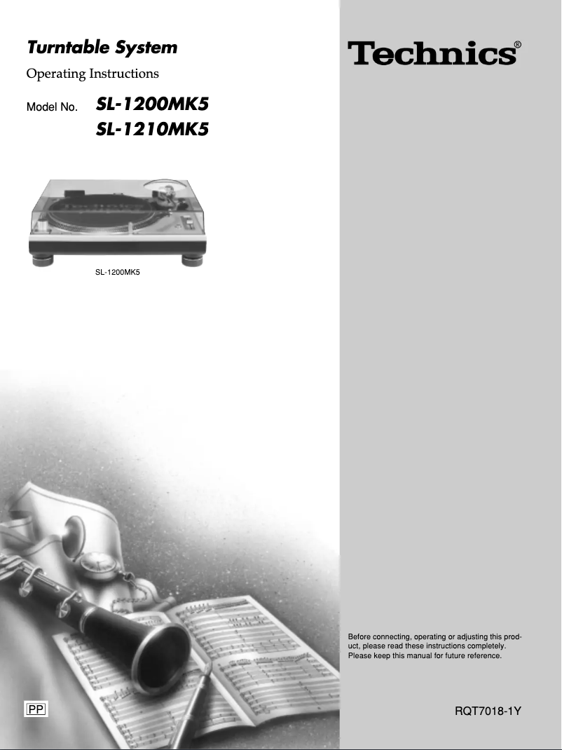 Page 1 de la notice Manuel utilisateur Technics SL-1200MK5