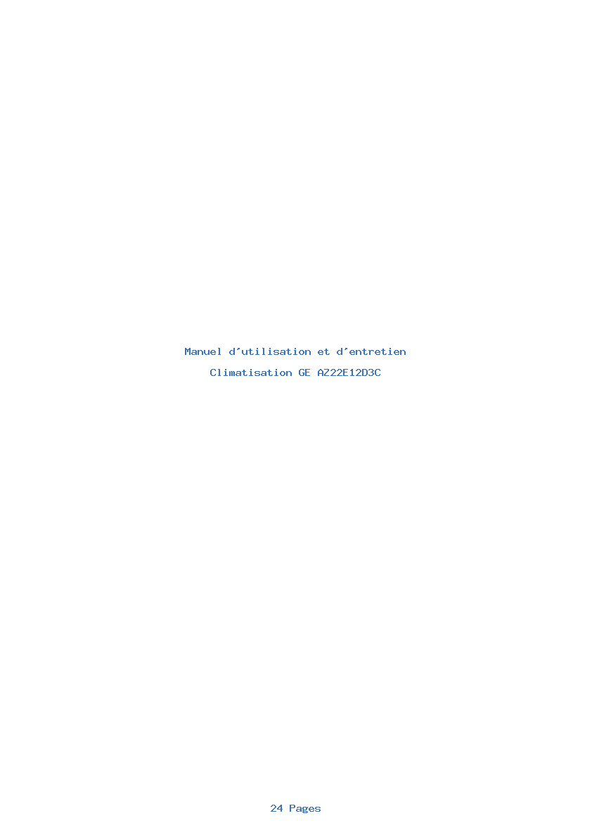 Page 1 de la notice Manuel d'utilisation et d'entretien GE AZ22E12D3C