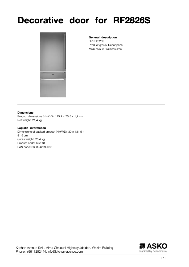 Page 1 de la notice Manuel utilisateur Asko DPRF2826S