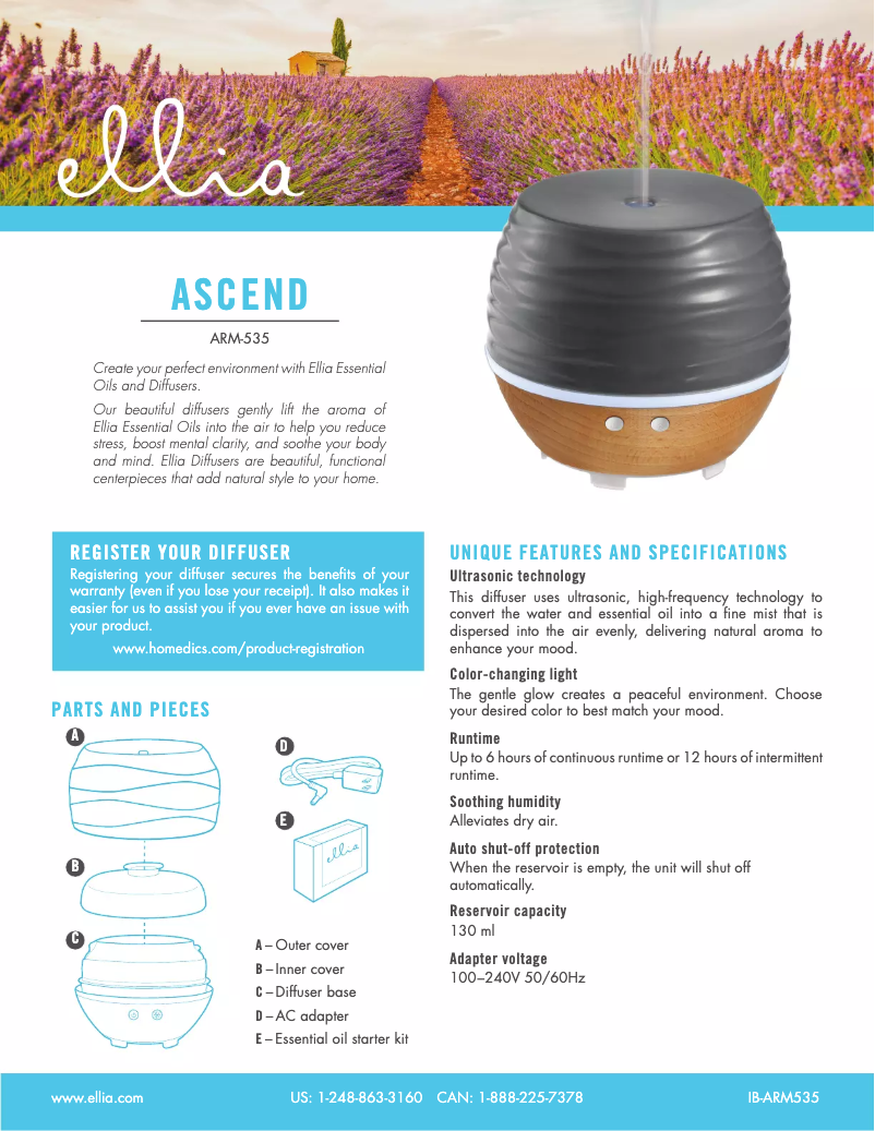 Page 1 de la notice Manuel utilisateur ELLIA Ascend ARM-535