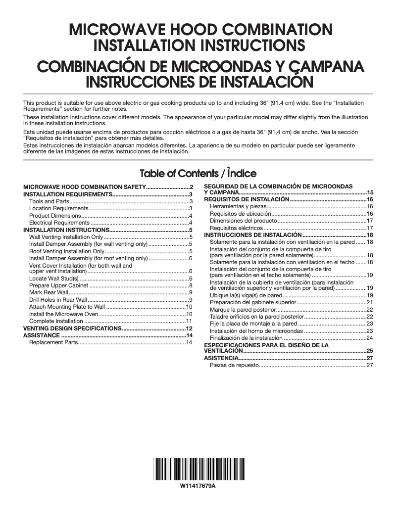 Página 1 del manual Guía de instalación Whirlpool WML35011KS