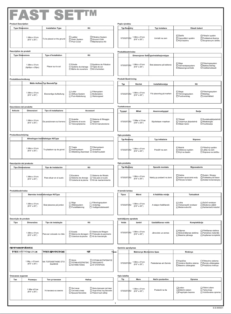 Page 1 de la notice Manuel utilisateur Bestway Fast Set 57252