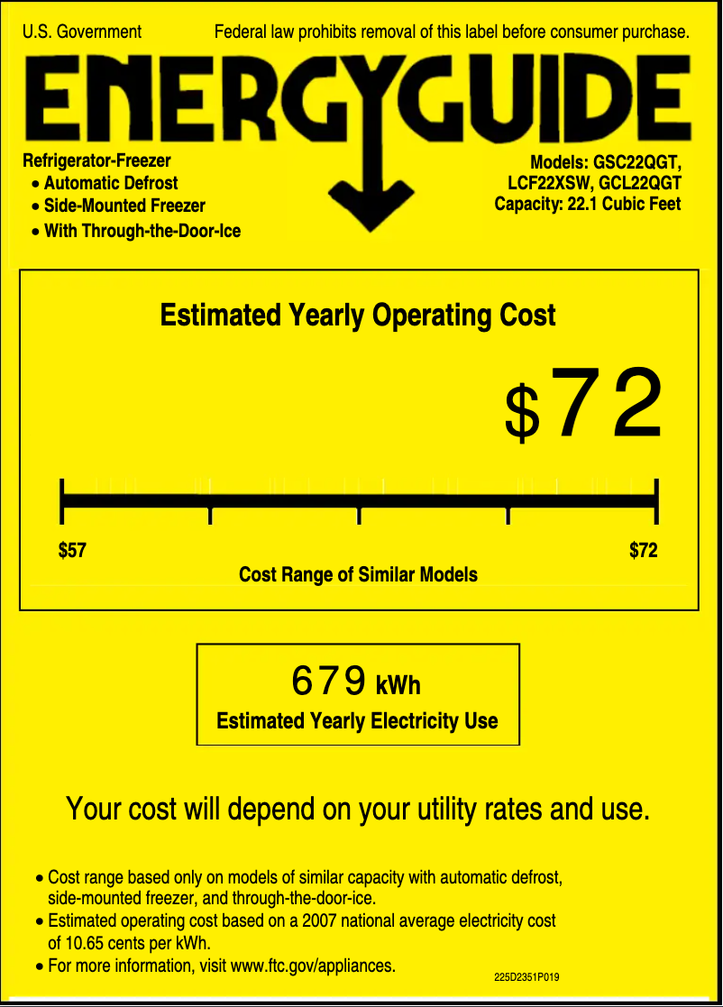 Page n°1 - Label énergétique GE GCL22QGTSV