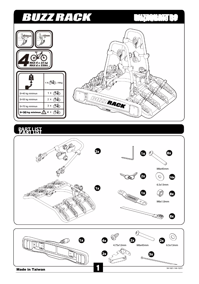 Page 1 de la notice Manuel utilisateur Buzz Rack Buzzquatro