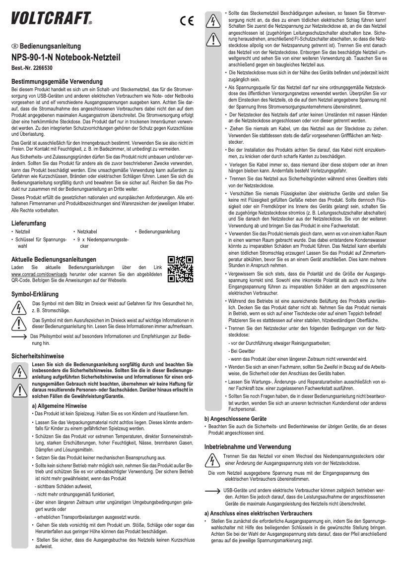 Page 1 de la notice Manuel utilisateur Voltcraft NPS-90-1-N