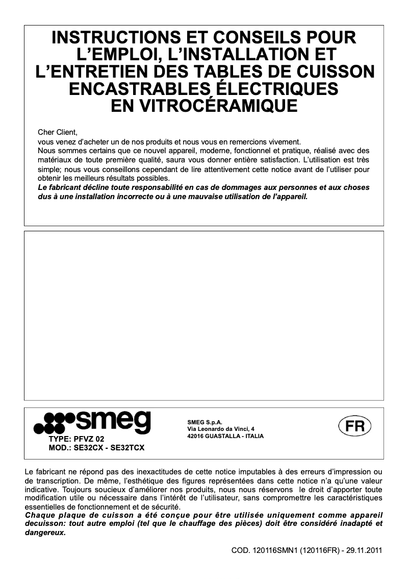Página 1 del manual Manual de usuario Smeg SE32TCX