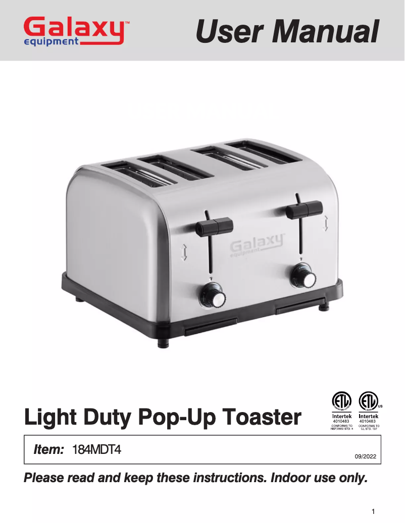 Page 1 de la notice Manuel utilisateur GALAXY MDT4