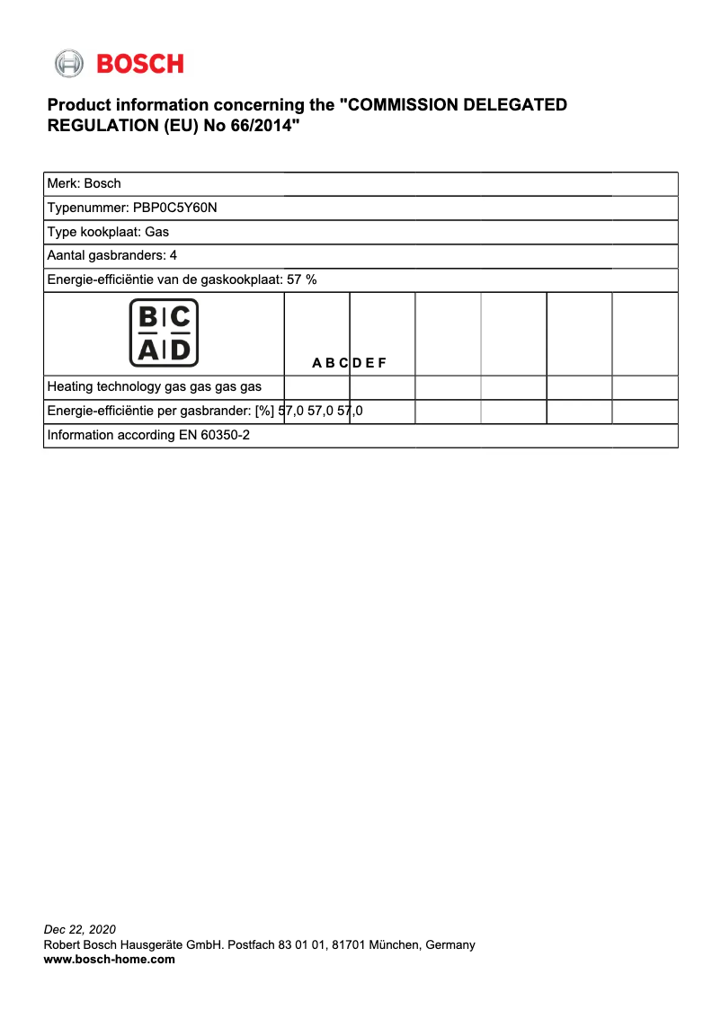 Page 1 de la notice Manuel utilisateur Bosch PBP0C5Y60N