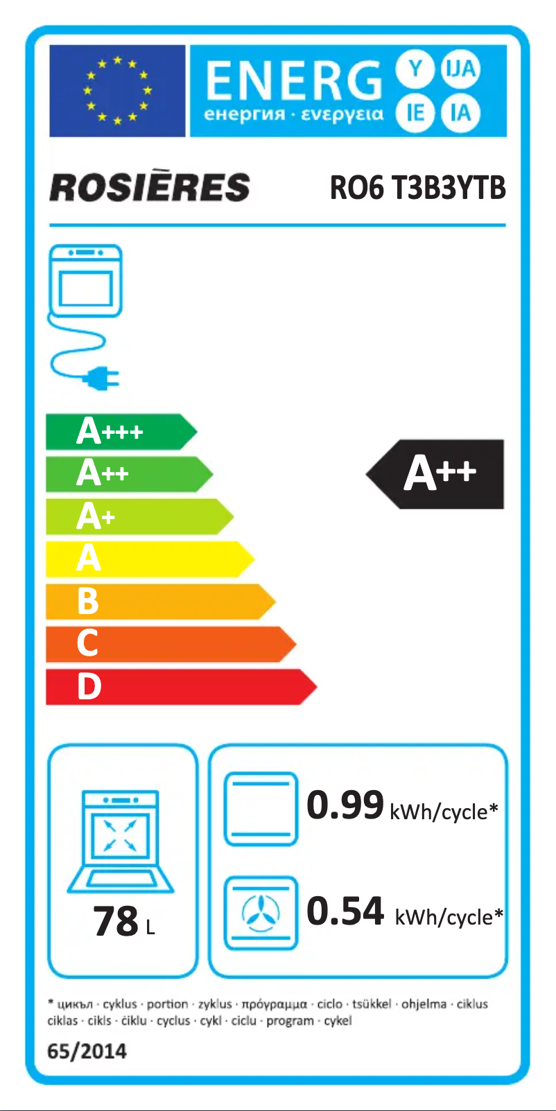 Page 1 de la notice Label énergétique Rosieres RO6 T3B3YTB