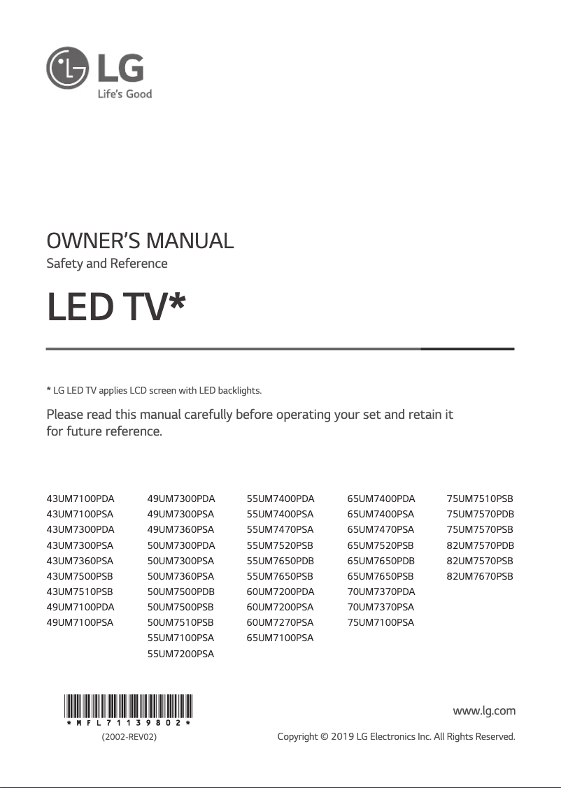 Page 1 of the manual User Manual LG 75UM7570PSB