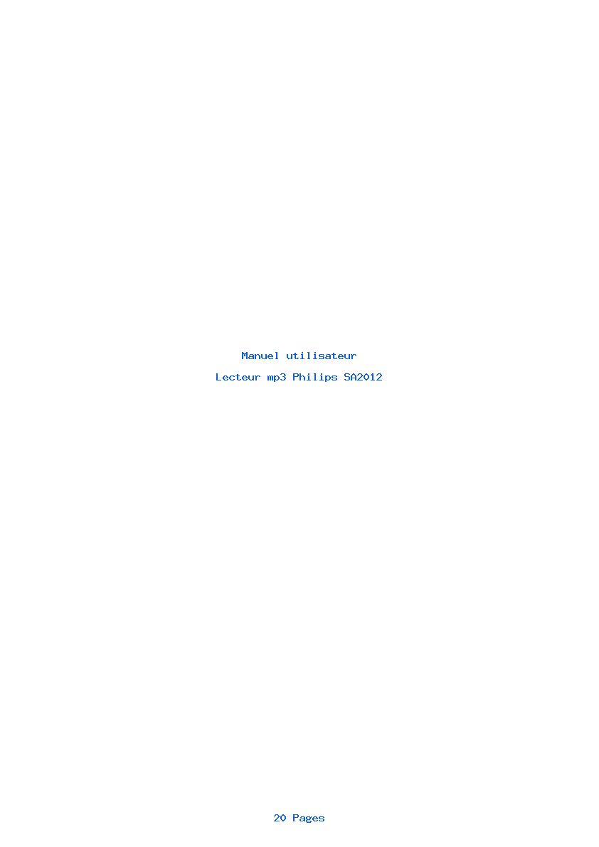 Page 1 de la notice Manuel utilisateur Philips SA2012