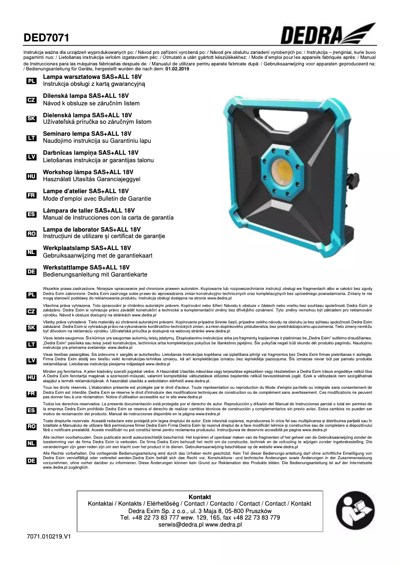 Page 1 of the manual User Manual DEDRA DED7071