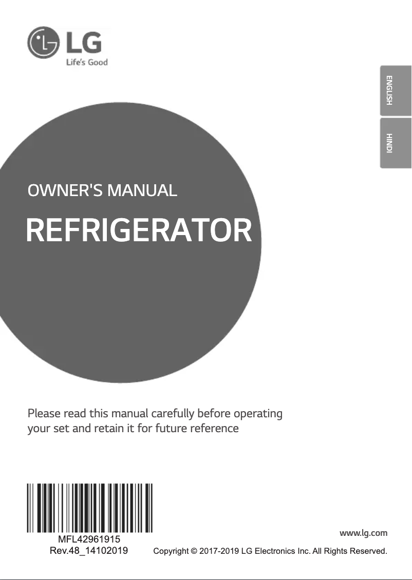 Page 1 de la notice Manuel utilisateur LG GL-B181RSDC