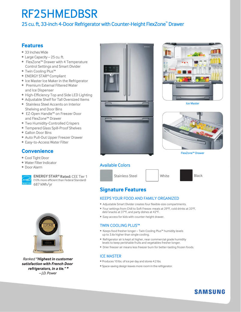 Página 1 del manual Ficha técnica Samsung RF25HMEDBWW