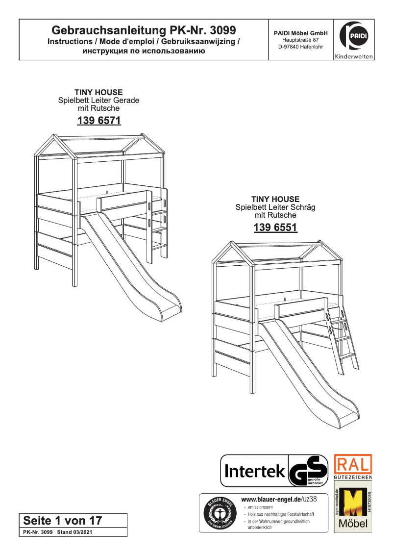 Page 1 de la notice Manuel utilisateur Paidi Tiny House