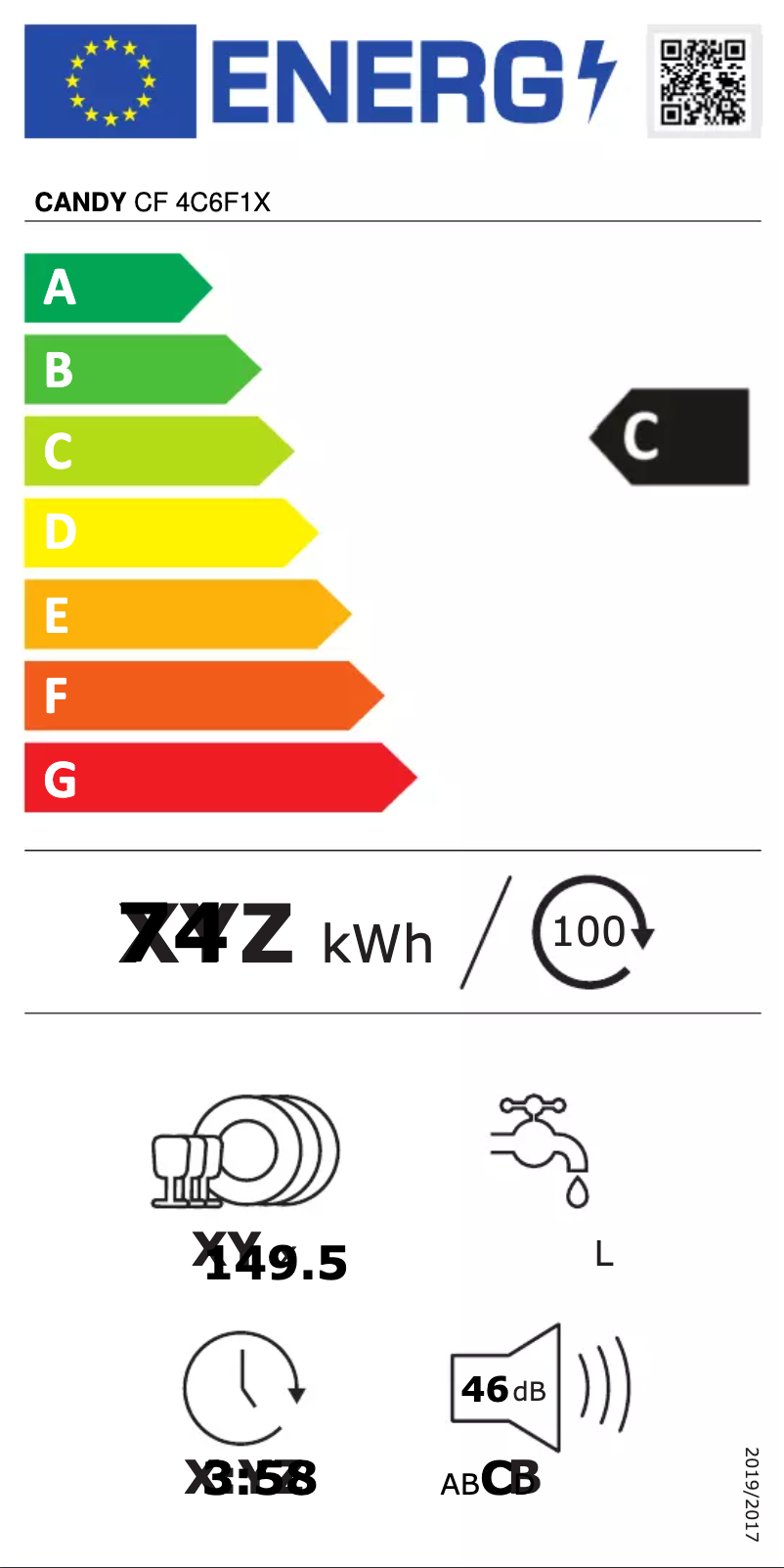 Page 1 de la notice Label énergétique Candy CF 4C6F1X