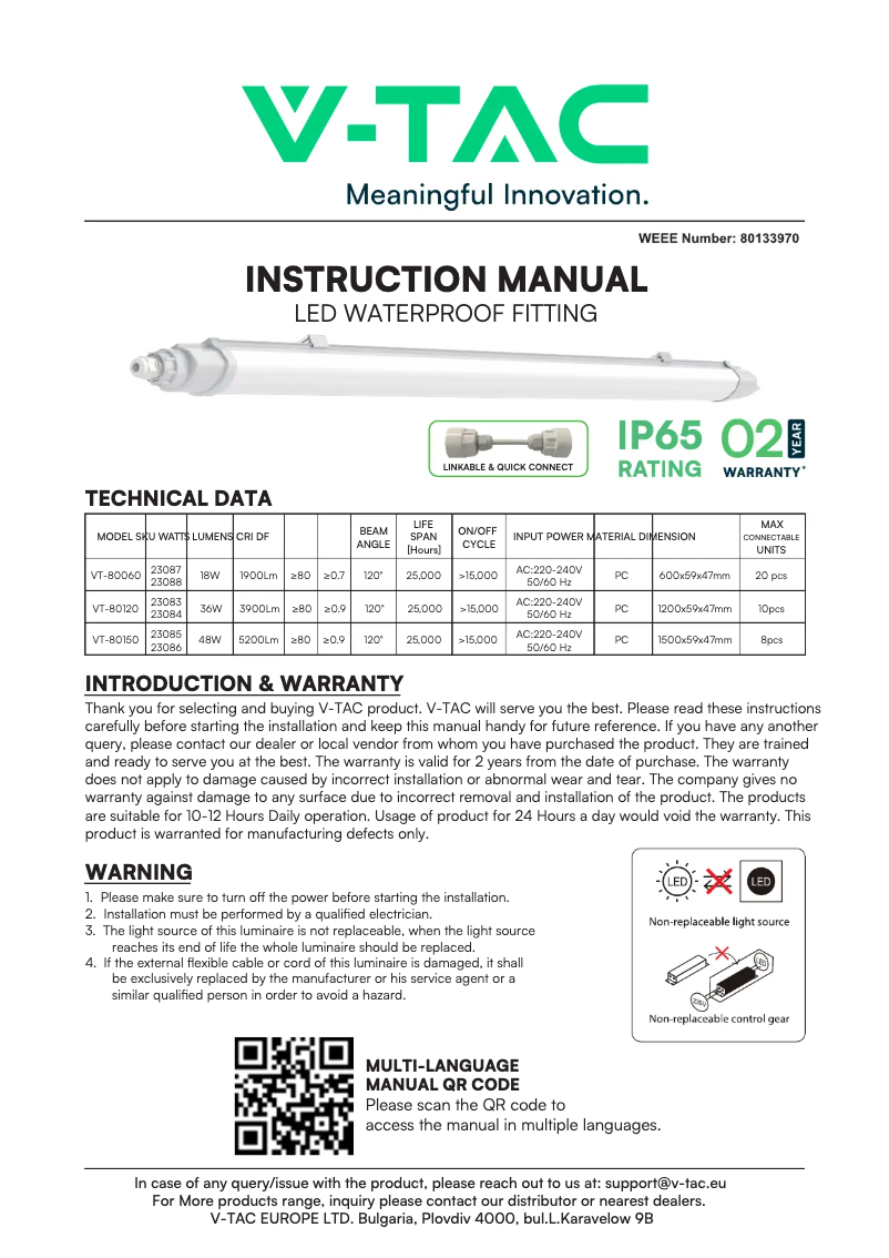 Page 1 de la notice Manuel utilisateur V-TAC VT-80060