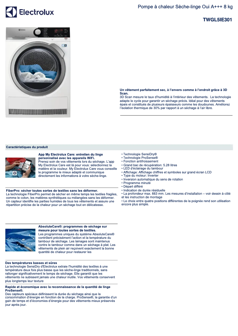 Página 1 del manual Ficha técnica Electrolux TWGL5IE301