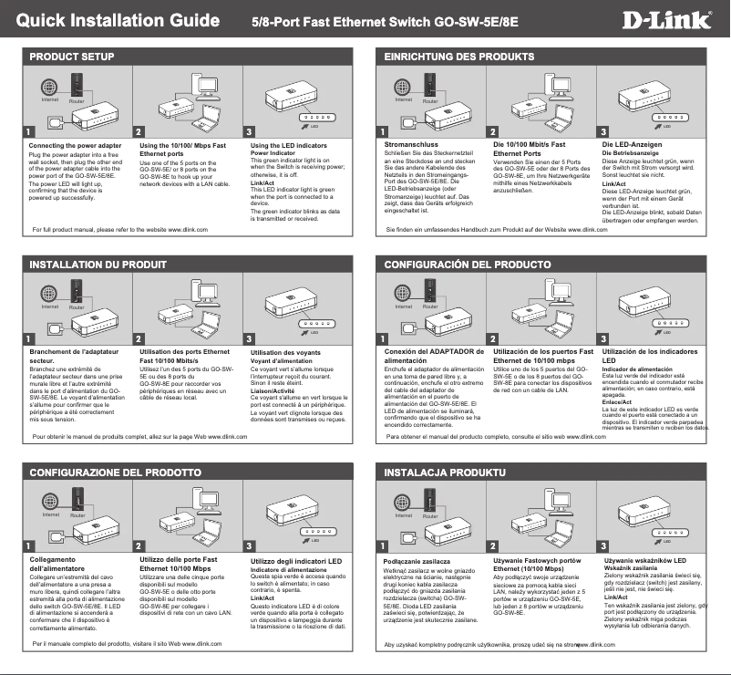 Page 1 de la notice Guide d'installation D-Link GO-SW-8E