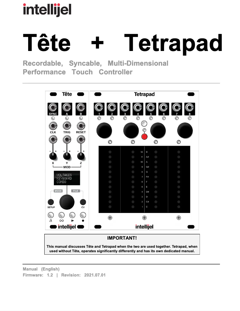 Page 1 de la notice Manuel utilisateur Intellijel Tetrapad