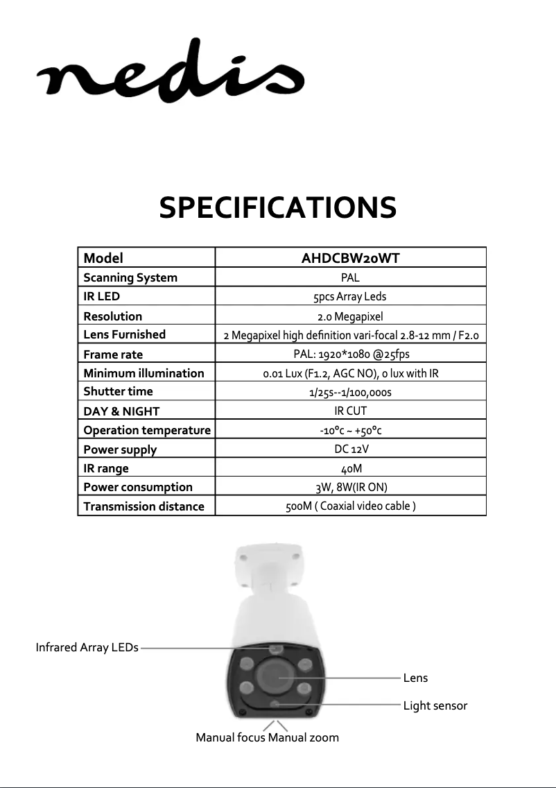 Page 1 de la notice Manuel utilisateur Nedis AHDCBW20WT