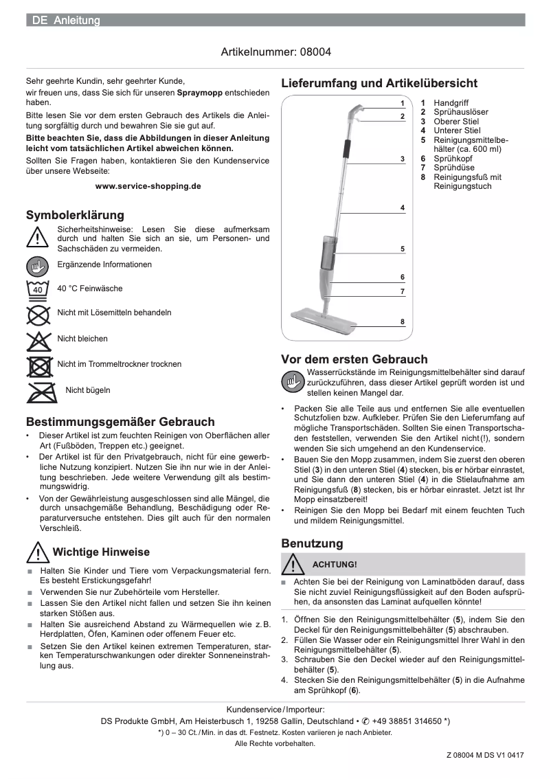 Page 1 of the manual User Manual Cleanmaxx 08004