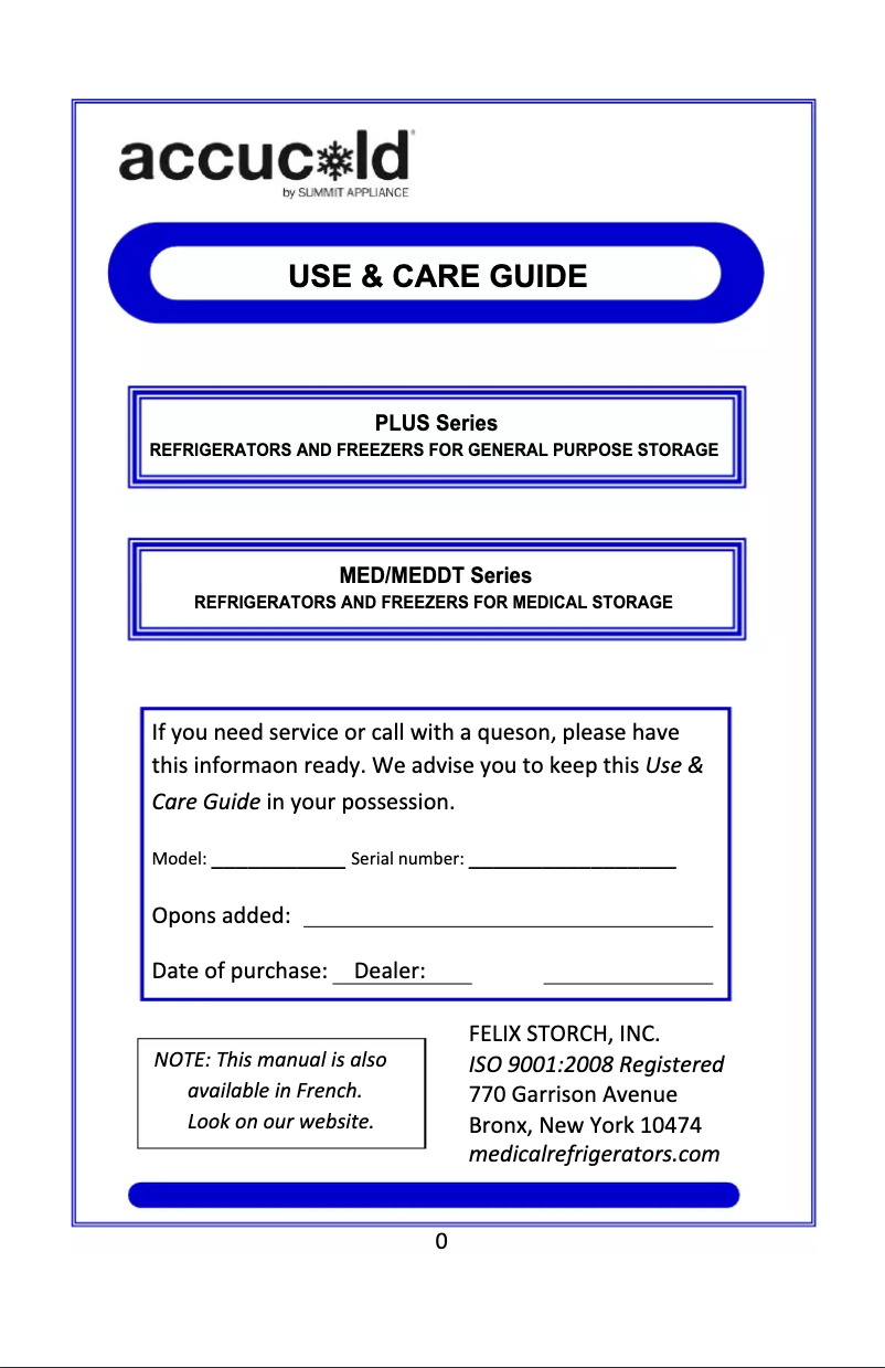 Page 1 de la notice Guide d'installation Summit Accucold VT65MLMED