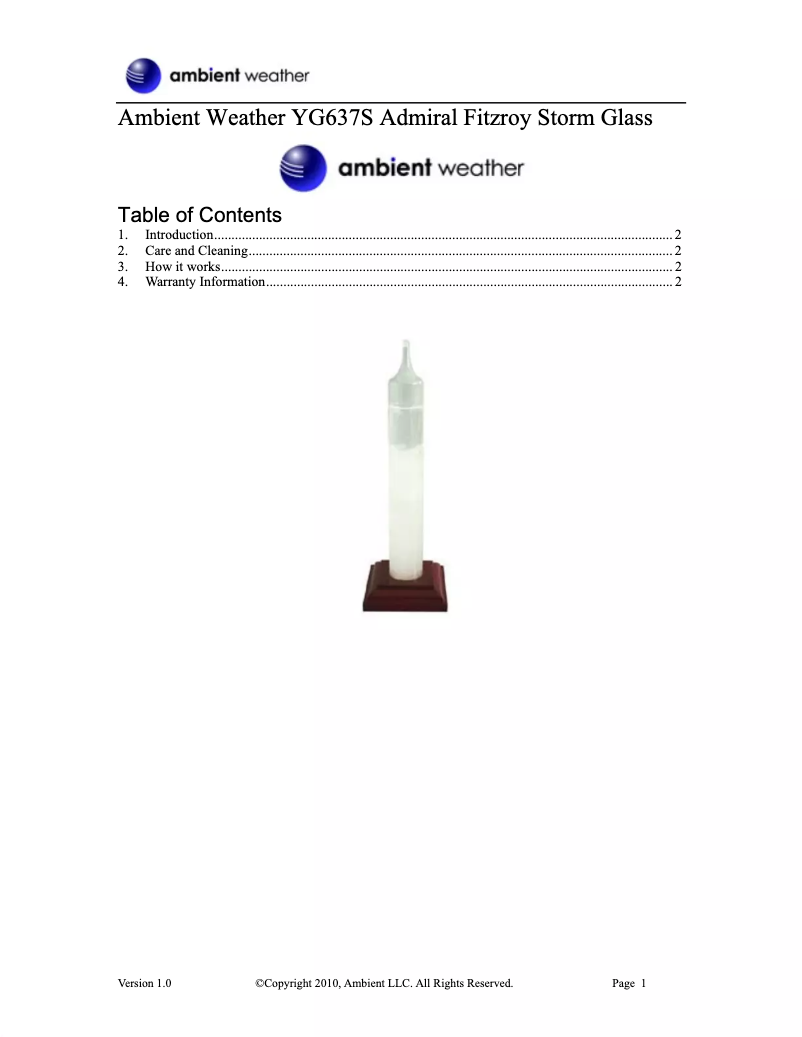 Page 1 de la notice Manuel utilisateur Ambient Weather YG637S