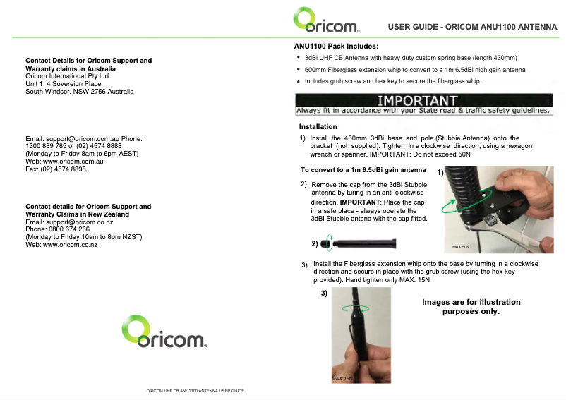 Page 1 de la notice Manuel utilisateur Oricom ANU1100