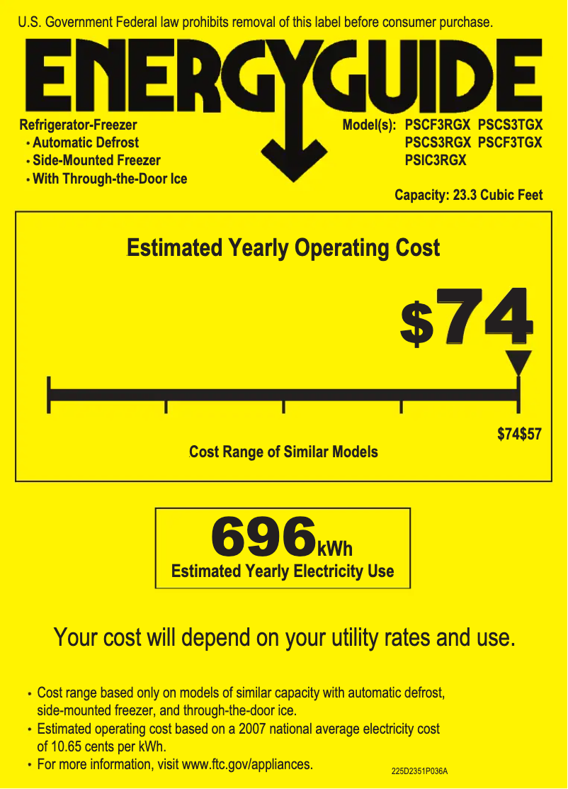 Page 1 of the manual Energy Label GE Profile PSCF3TGXWW