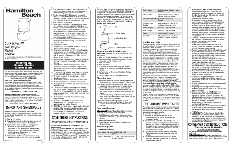 Page 1 de la notice Manuel utilisateur Hamilton Beach Stack & Press 72860