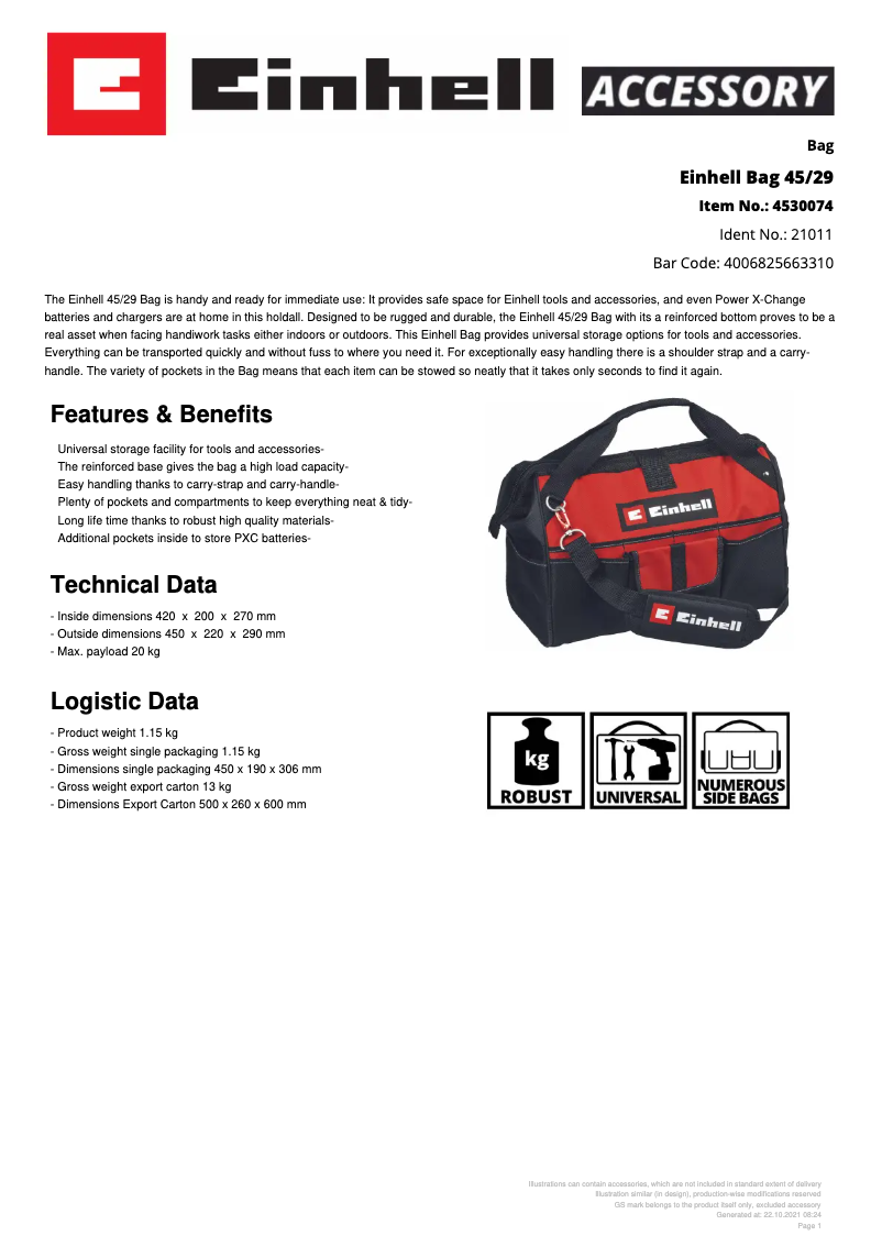 Página 1 del manual Manual de usuario Einhell Bag 45/29