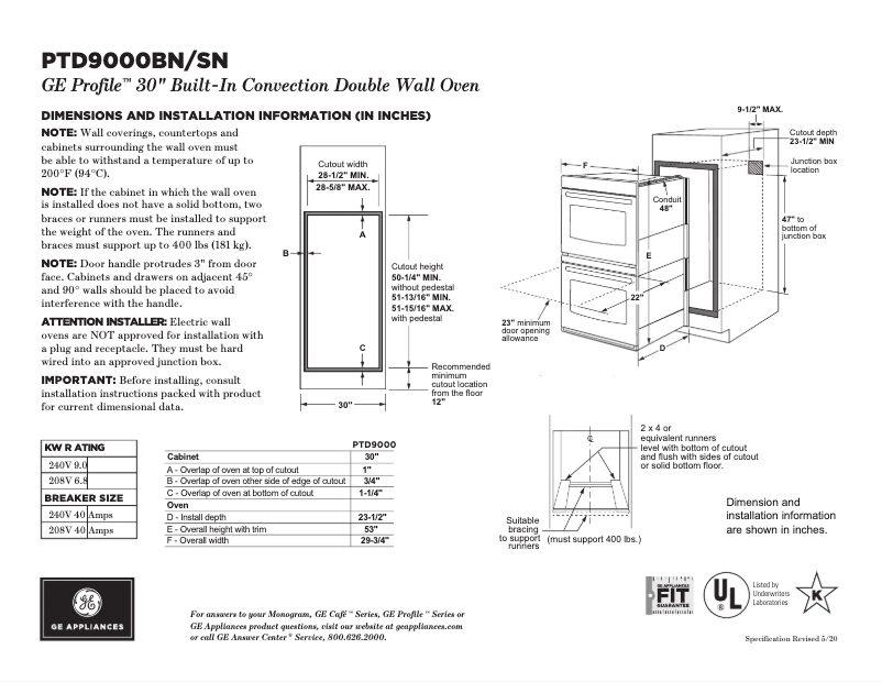 Página 1 del manual Ficha técnica GE PTD9000BNTS