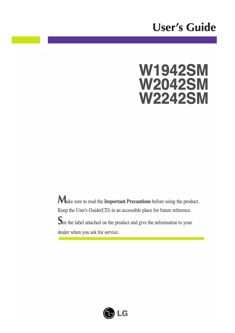 Page 1 de la notice Manuel utilisateur LG W1942SM-SF