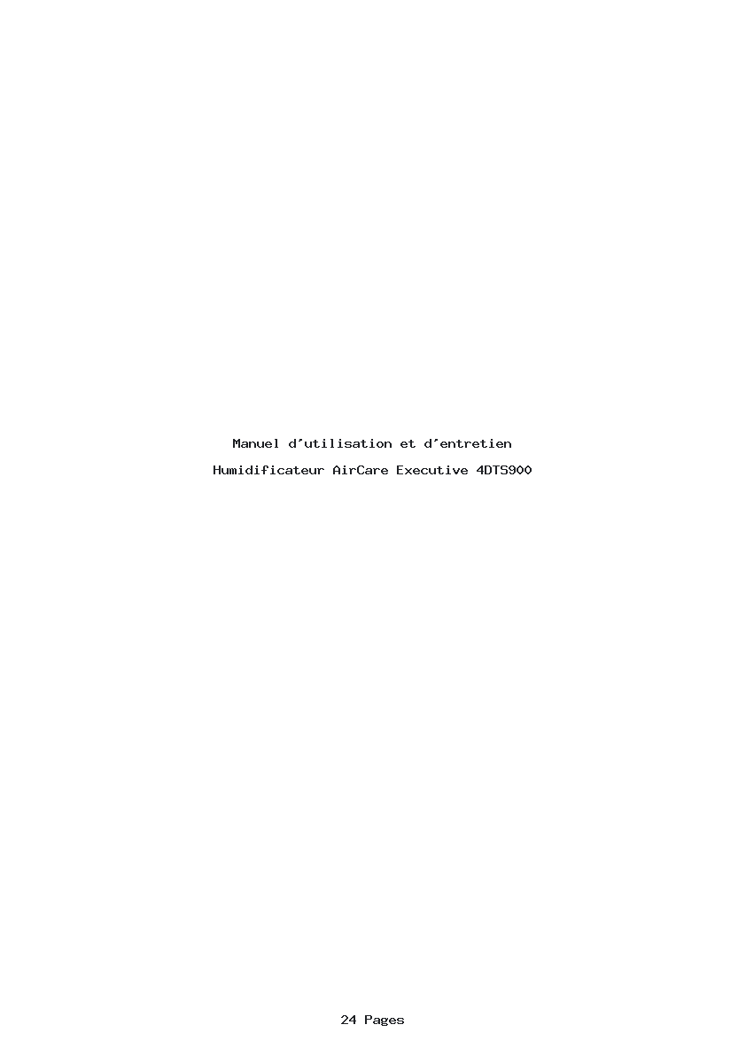 Page 1 de la notice Manuel d'utilisation et d'entretien AirCare Executive 4DTS900