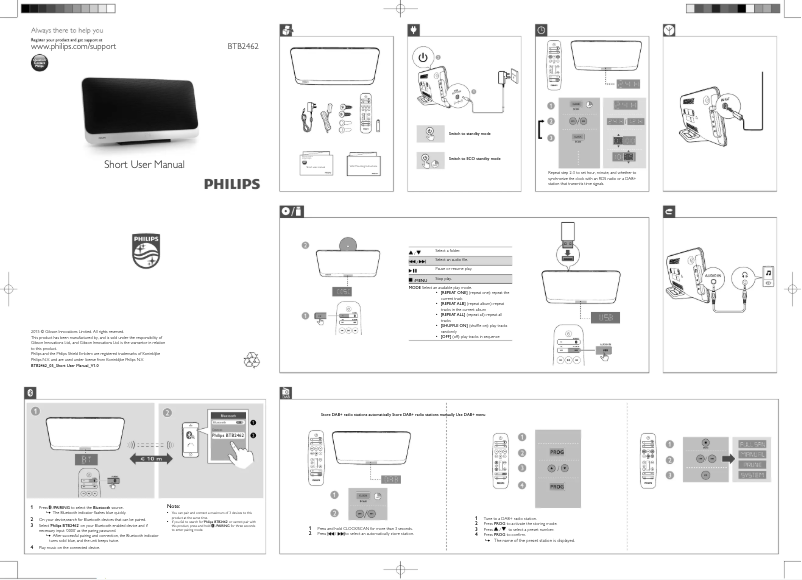 Page 1 de la notice Guide de démarrage rapide Philips BTB2462