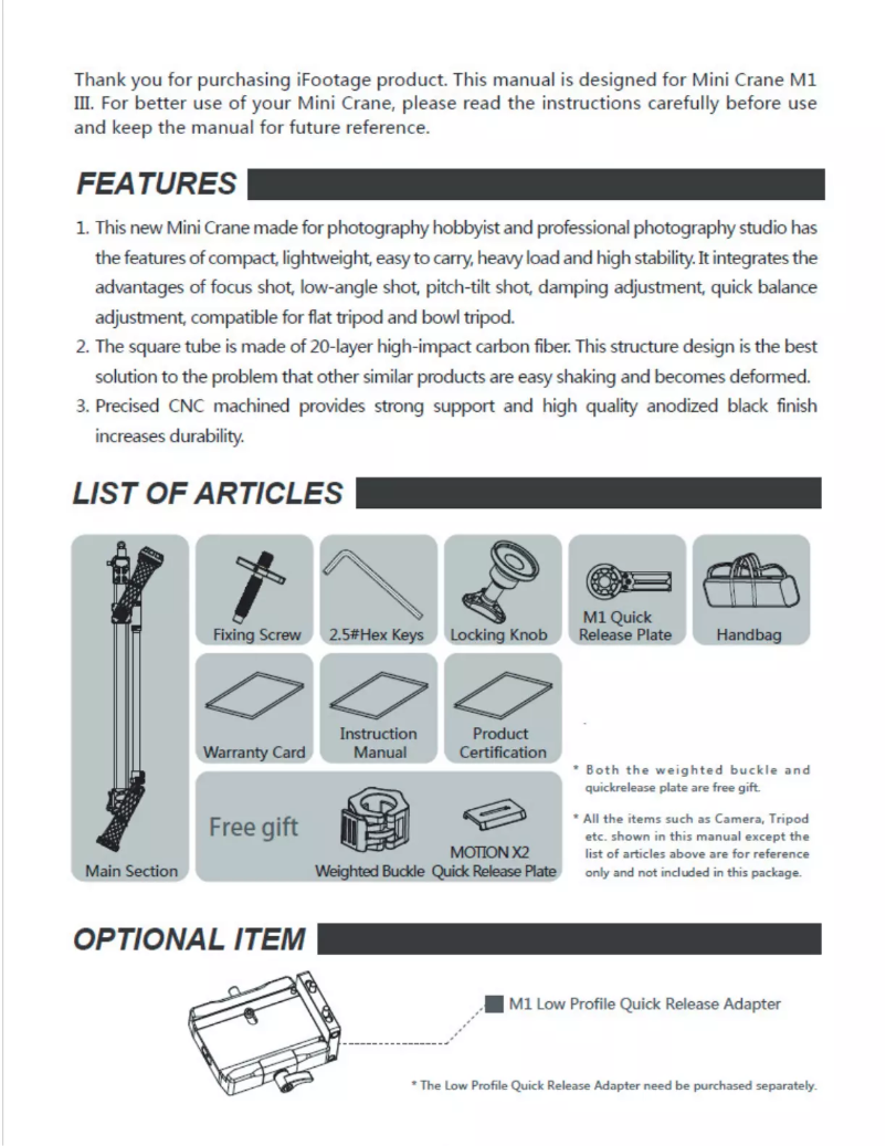 Page 1 de la notice Manuel utilisateur iFootage M1-III